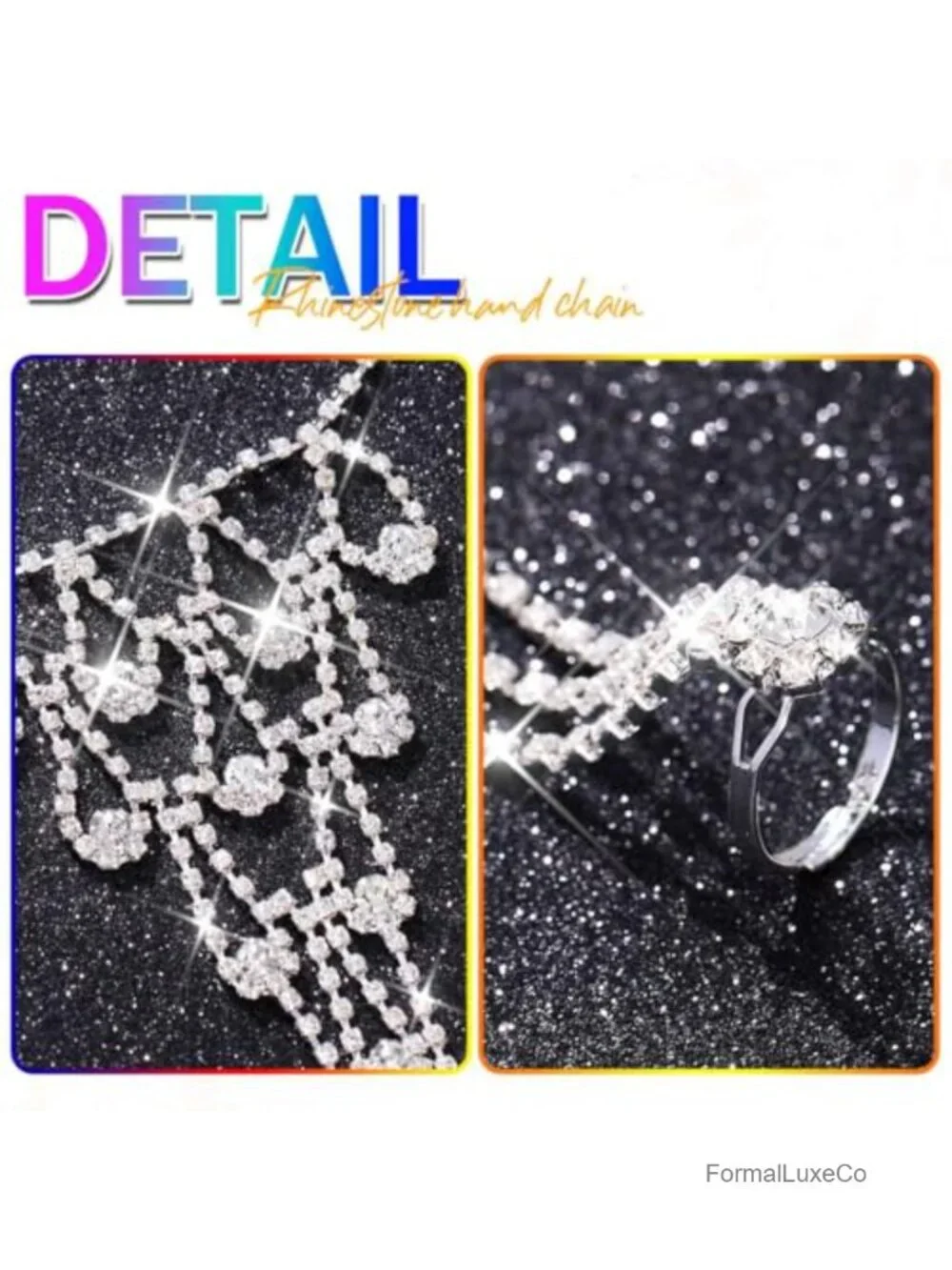 Rhinestone Fingerless Gloves with Hand Chain for Weddings & Prom